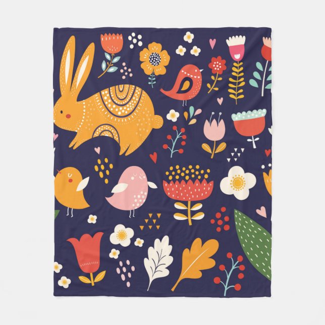 Big spring Easter collection of flowers, leaves, b Fleece Blanket (Front)