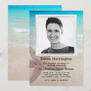 Big Starfish Beach Ocean Photo Graduation Invitation