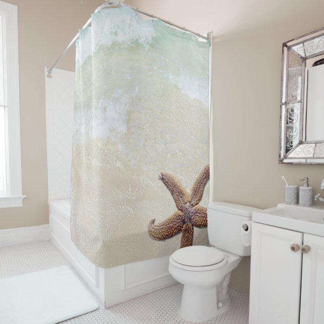Big Starfish Tropical Ocean Beach Bath Shower Curtain (In Situ)