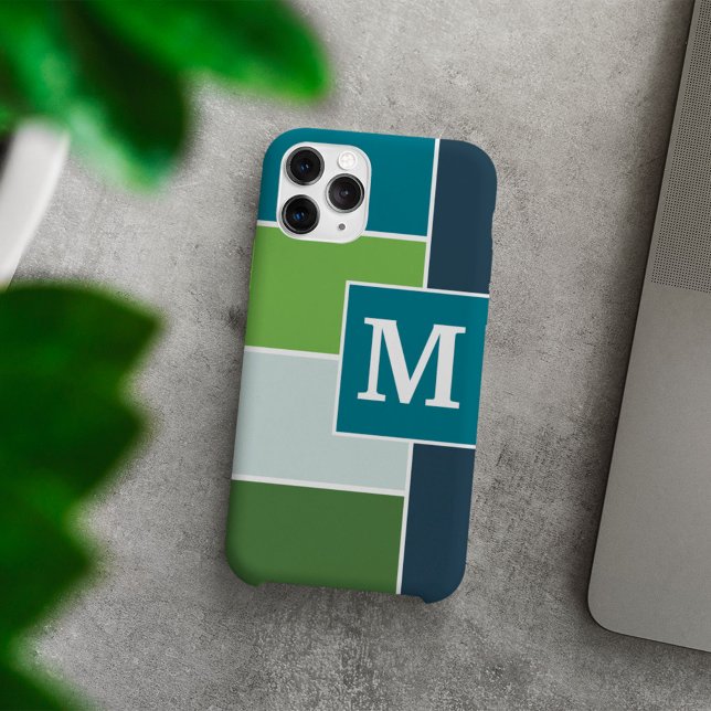 Big Stripes in blue and green with Monogram Case-Mate iPhone Case (Creator Uploaded)