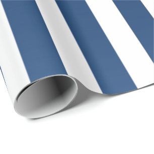 Big Stripes Lines Blue Navy White Wrapping Paper