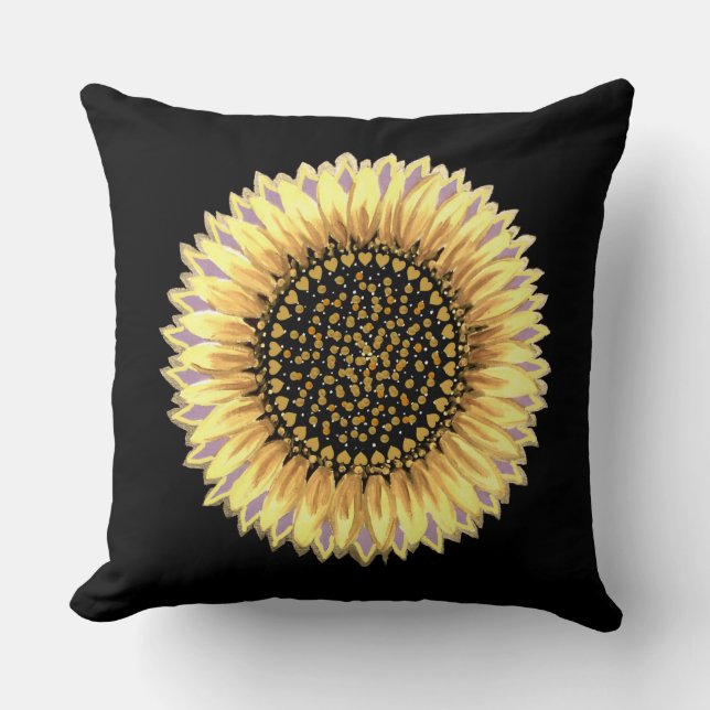 Big Sunflower, Hearts & Golden Dots Cushion (Front)