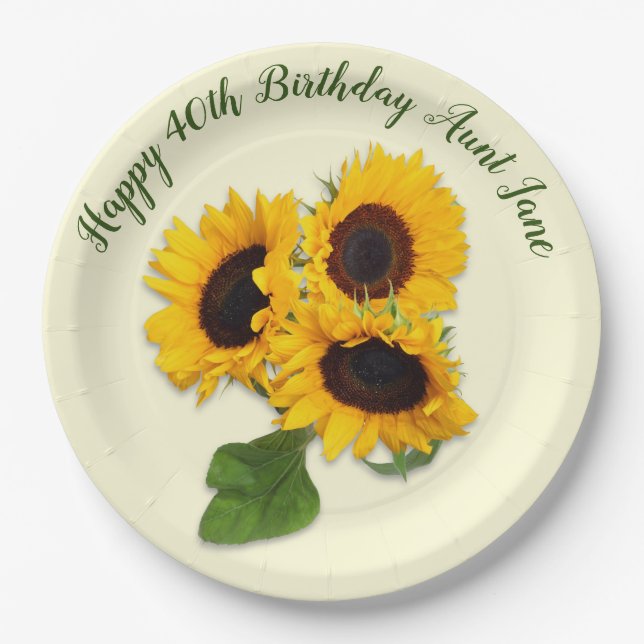 Big Sunflowers Custom Birthday Party Paper Plate (Front)