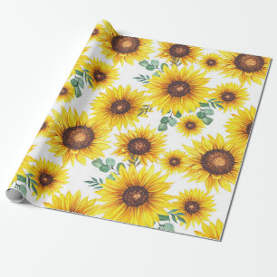 Big Sunflowers on White Background Wrapping Paper