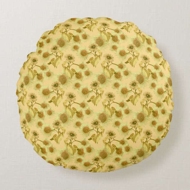 Big sunflowers pattern    round cushion (Front)