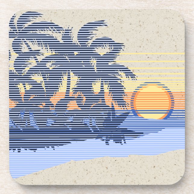 Big Sunset Hawaiian Tiki Bar Cork-backed Coasters (Front)