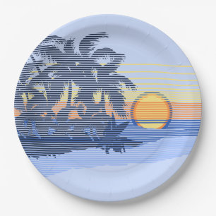 Big Sunset Stripe Hawaiian Surfer Paper Plate