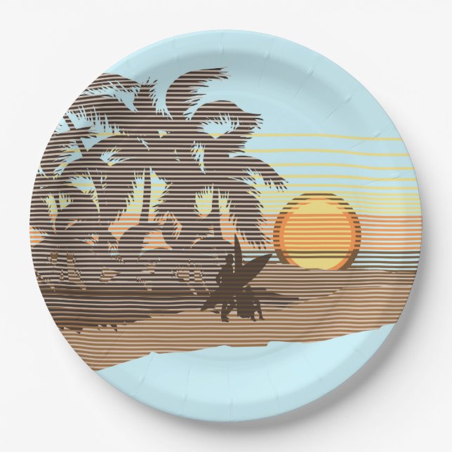 Big Sunset Stripe Hawaiian Surfer Paper Plate (Front)