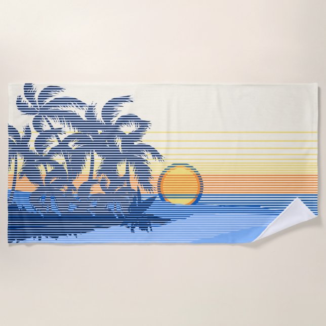 Big Sunset Stripe Hawaiian Surfers - Blue Beach Towel (Front)