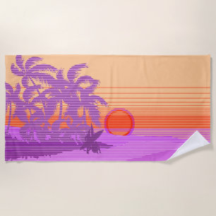 Big Sunset Stripe Hawaiian Surfers - Violet Beach Towel