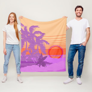 Big Sunset Stripe Hawaiian Surfers Violet Fleece Blanket