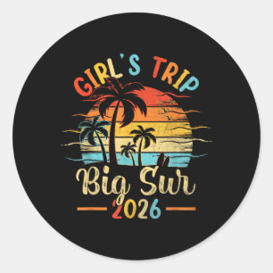 Big Sur Beach CA Palm Tree Vintage Sunset Girls Classic Round Sticker