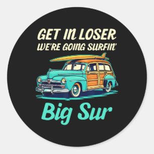 Big Sur Beach Surf California Girl Women Men Vinta Classic Round Sticker