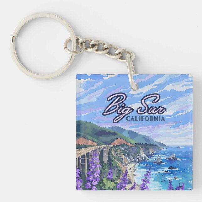 Big Sur California Coastline Retro West Coast Card Key Ring (Front)
