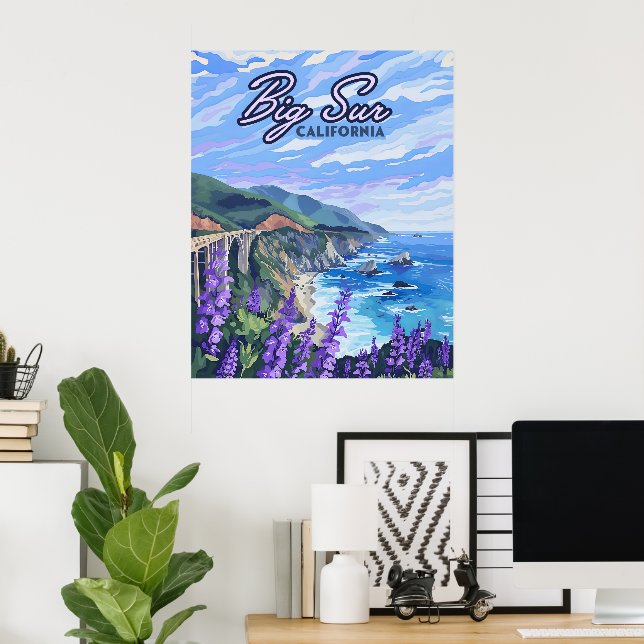 Big Sur California Coastline Retro West Coast Poster (Home Office)