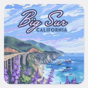 Big Sur California Coastline Retro West Coast Square Sticker