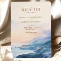 Big Sur California Sunset Watercolor Save the Date