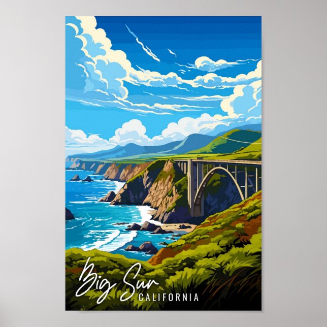 Big Sur California vintage travel illustration Poster (Front)