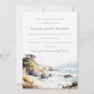 Big Sur California Watercolor Landscape Birthday Invitation