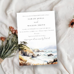 Big Sur California Watercolor Landscape Engagement Invitation