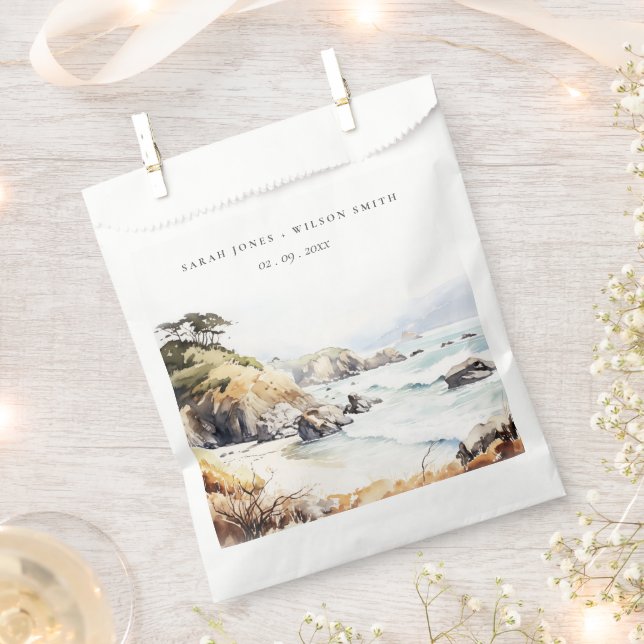 Big Sur, California Watercolor Landscape Wedding Favour Bags (Clipped)