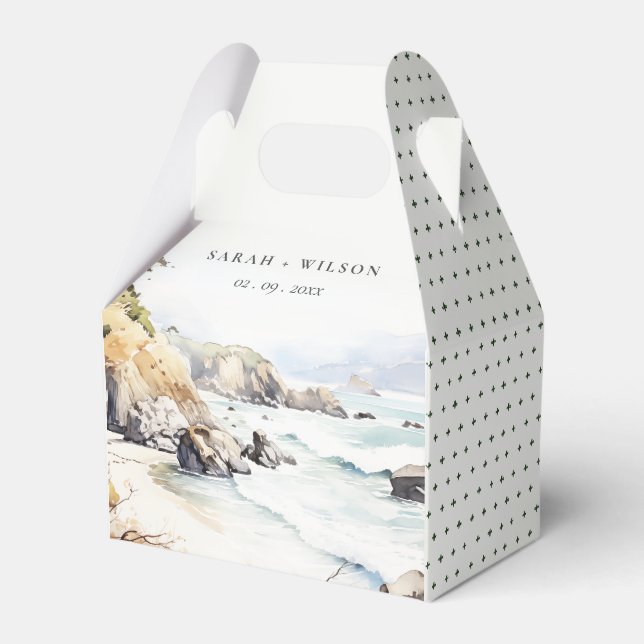 Big Sur, California Watercolor Landscape Wedding Favour Box (Front Side)