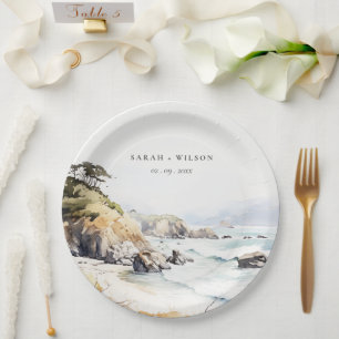 Big Sur, California Watercolor Landscape Wedding Paper Plate