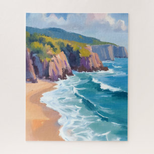 Big Sur, California Watercolor Ocean Painting Jigsaw Puzzle