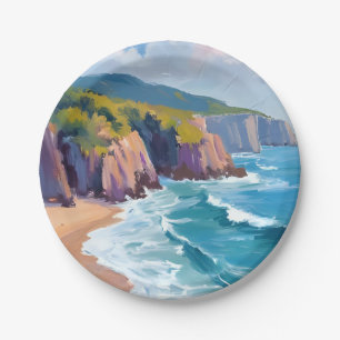 Big Sur, California Watercolor Ocean Painting Paper Plate