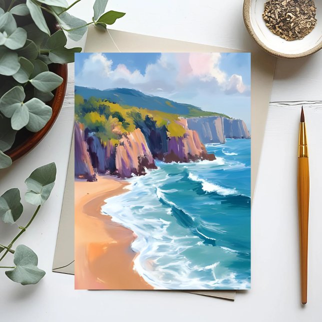 Big Sur, California Watercolor Ocean Painting Postcard (Creator Uploaded)