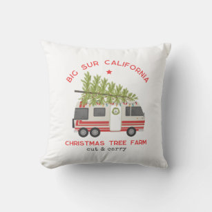 Big Sur Christmas Tree Farm Vintage RV Camper Cushion