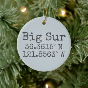 Big Sur Latitude and Longitude Ceramic Tree Decoration