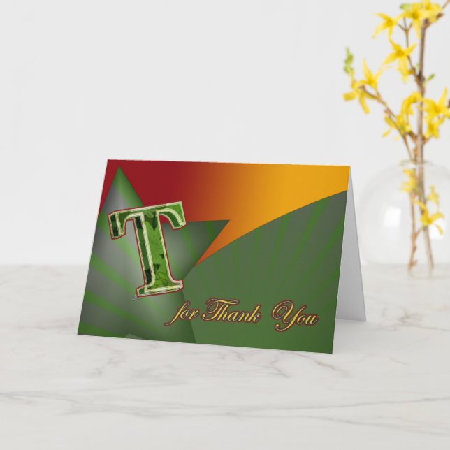 Big T - Thank you  yellow green stripes card (Yellow Flower)