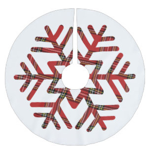 Big Tartan Snowflake Red nd White Brushed Polyester Tree Skirt