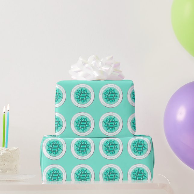 Big Teal Gift Bow & Silver Foil Wrapping Paper (Party Gifts)