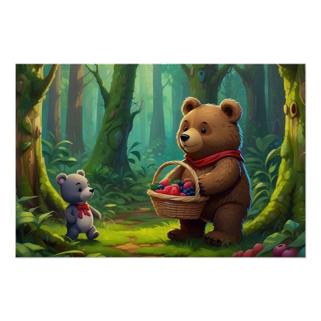 Big Teddy Bear and Baby Teddy Cartoon for Kids Poster (Front)