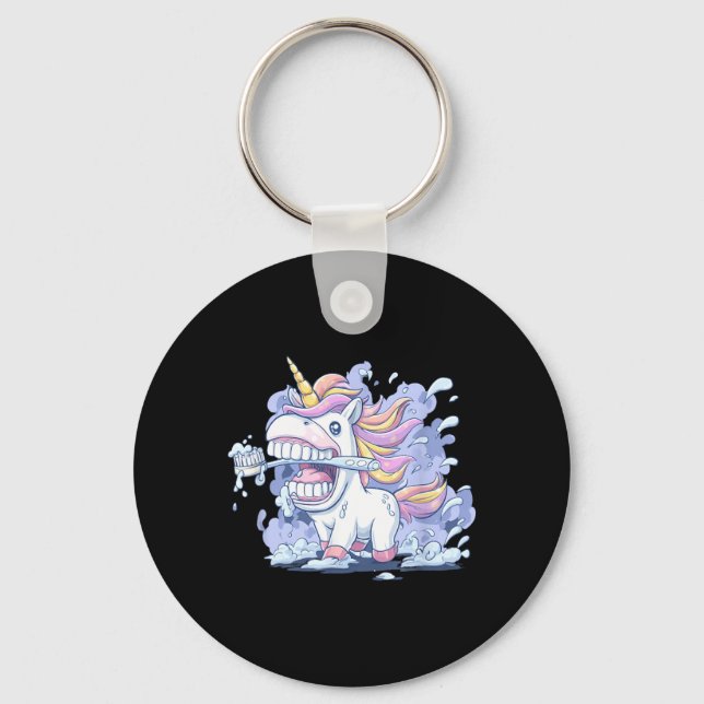 Big Teeth Unicorn with Toothbrush Costume Key Ring (Front)