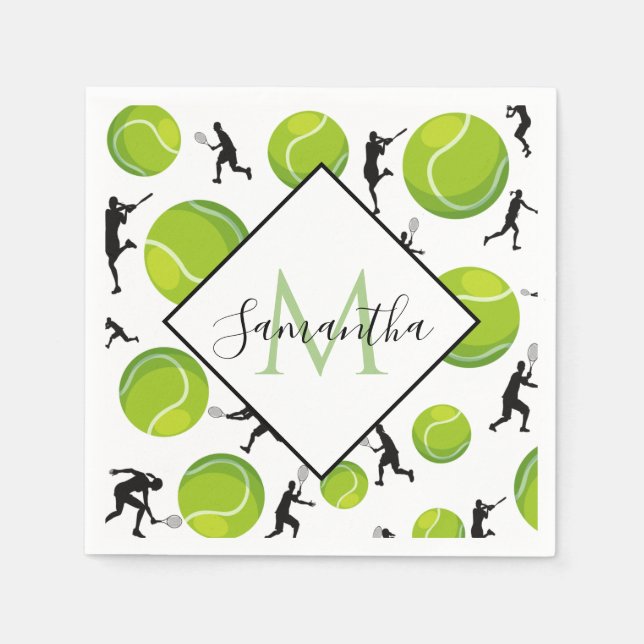 Big Tennis Balls & Player Silhouettes Athletic Fun Napkin (Front)