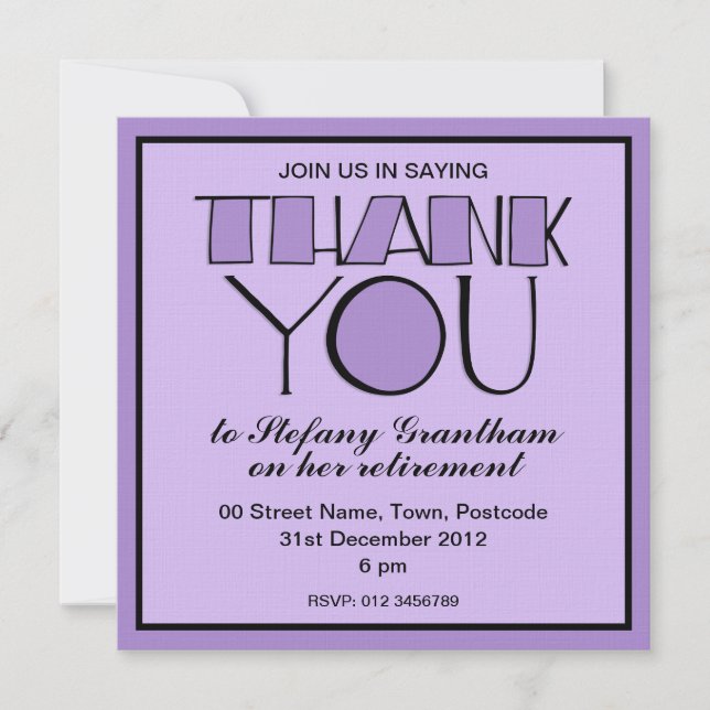 Big Thank You purple Retirement Invitation (Front)