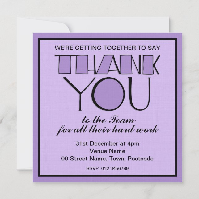 Big Thank You purple Thank You Team Invitation (Front)
