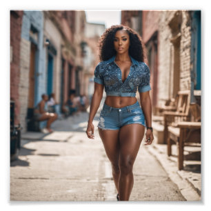 Big Thighs Black Girl in Fancy Denim Walking Photo Print