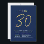 Big Thirty | Gold & Navy Blue 30th Birthday Party Invitation<br><div class="desc">Celebrate your special day with this simple stylish 30th birthday party invitation. This design features a brush script "The Big 30" with a clean layout in a navy blue & gold colour combo. More designs and party supplies are available at my shop BaraBomDesign.</div>