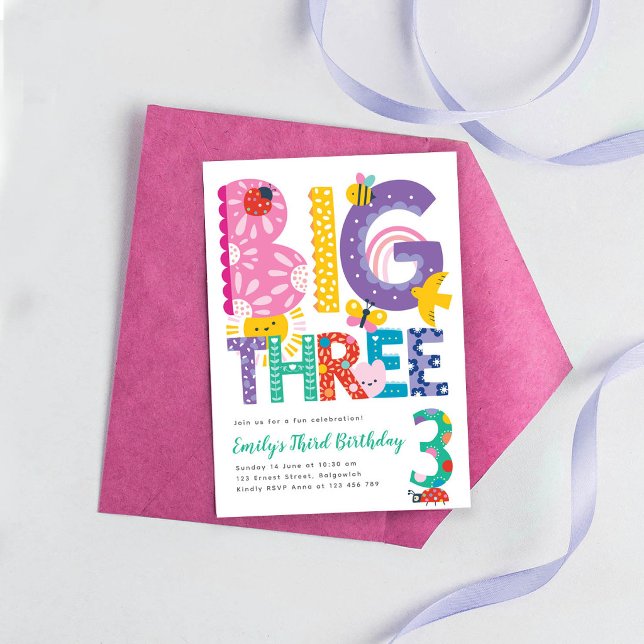 Big Three Birthday Party Invite, Third Birthday Invitation (Creator Uploaded)
