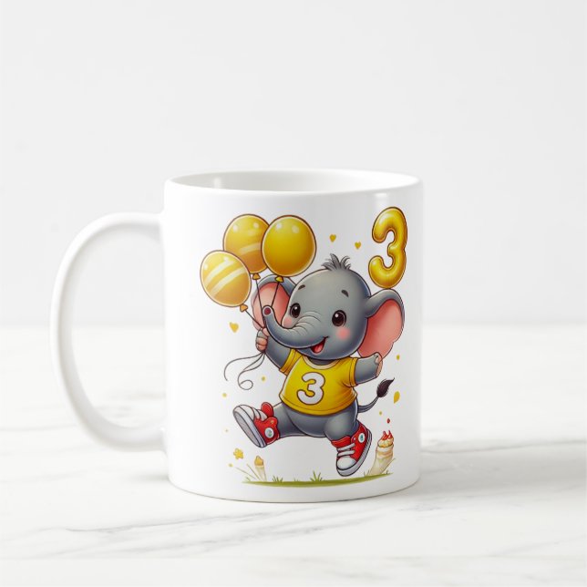 Big Three Celebration: Elephant with Balloons Todd Coffee Mug (Left)