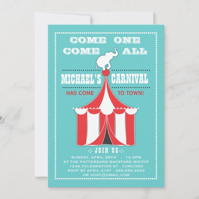 Big Top Carnival Birthday Party Turquoise | Red Invitation (Front)
