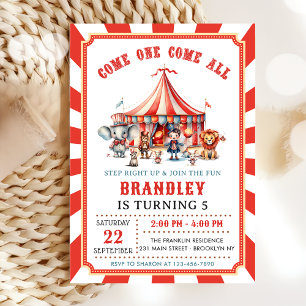 Big Top Circus Animals Carnival Birthday Invitation