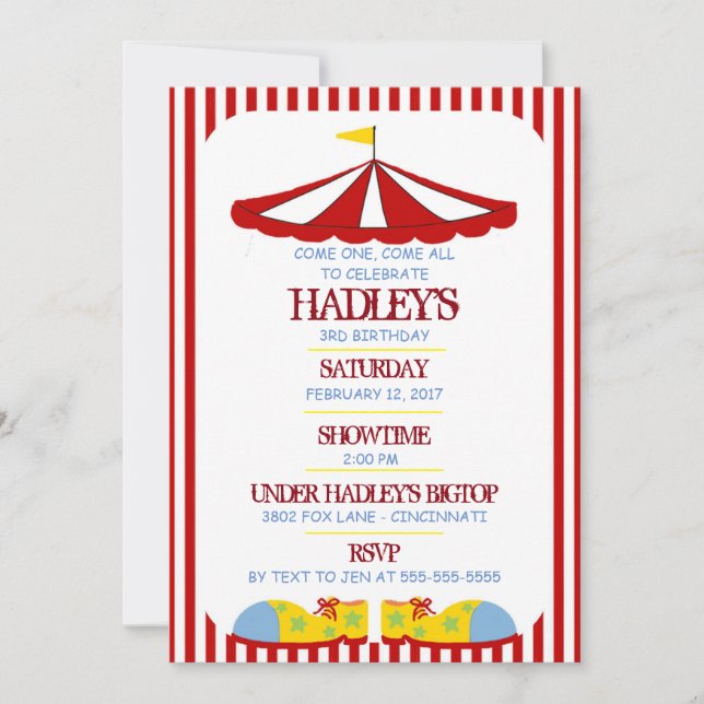 Big Top Circus Birthday Party Invitation (Front)
