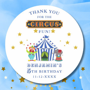 Big Top Circus Birthday Party Thank You Classic Round Sticker