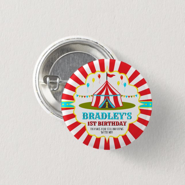 Big Top Circus Carnival 1st Birthday 3 Cm Round Badge (Front & Back)