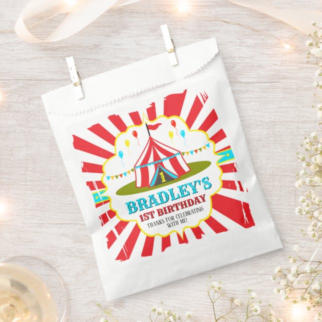 Big Top Circus Carnival 1st Birthday Favour Bags (Clipped)